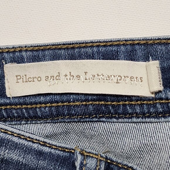 Pilcro & The Letterpress Mid Rise Jewel Hem Slim Straight Ankle Jeans - Picture 8 of 10